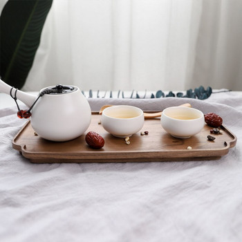 Дървена тава за сервиране на чай Kungfu Черен орех Правоъгълна тава за съхранение Творческа дантелена тава Дървена тава в китайски стил Поднос за китайски чай