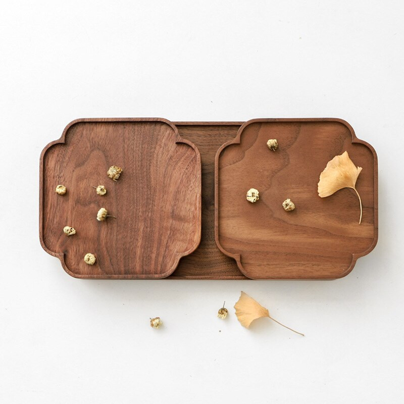 Tavă de servire pentru ceai Kungfu din lemn Tavă dreptunghiulară de nuc negru Tavă creativă din dantelă Tavă din lemn în stil chinezesc Tavă de ceai chinezească