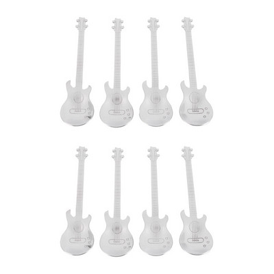 Gitarové kávové lyžičky, 8 ks nerezových hudobných kávových lyžičiek, čajových lyžičiek, miešacích lyžičiek a lyžičiek na cukor (strieborné)