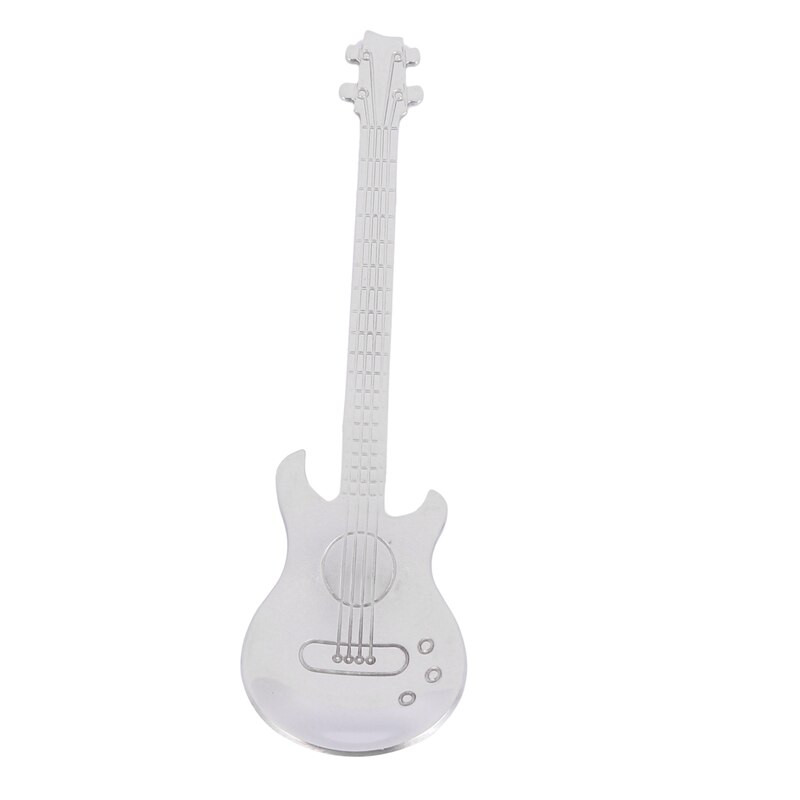 Gitarové kávové lyžičky, 8 ks nerezových hudobných kávových lyžičiek, čajových lyžičiek, miešacích lyžičiek a lyžičiek na cukor (strieborné)