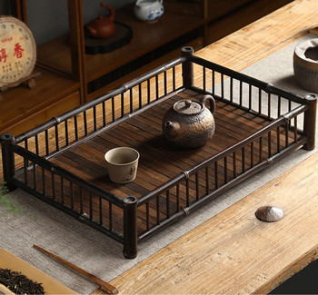 Японски стил Ръчно изработен натурален лилав бамбуков сервиз за чай Тава Квадратна оградена дъска за чайник Чаша за чай Kongfu Чаен комплект Чиния за съхранение