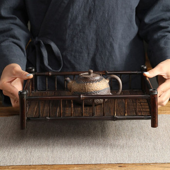Χειροποίητο ιαπωνικό στυλ σετ τσαγιού από φυσικό μωβ μπαμπού Δίσκος τετράγωνος περιφραγμένος πίνακας για μπρίκι Τσάι Φλιτζάνι Τσάι Kongfu Πιάτο αποθήκευσης