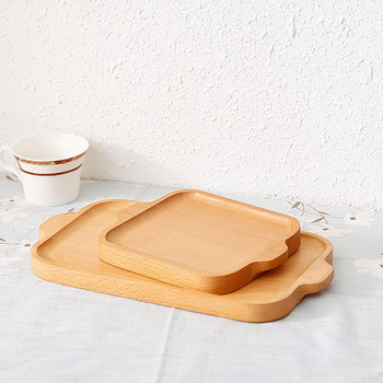 Екологично чиста дървена правоъгълна масивна чиния за хранене Дървена чиния за тиган Плодови ястия Поднос за чай с дръжка Десерт Комплект сервизи
