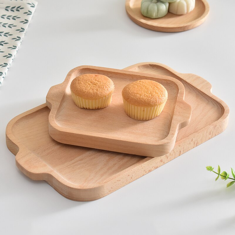 Farfurie solidă din lemn, dreptunghiulară, ecologică, farfurie din lemn, vase cu fructe, tavă de ceai cu mâner, set de veselă pentru desert