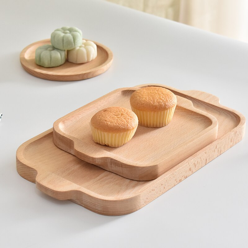Farfurie solidă din lemn, dreptunghiulară, ecologică, farfurie din lemn, vase cu fructe, tavă de ceai cu mâner, set de veselă pentru desert