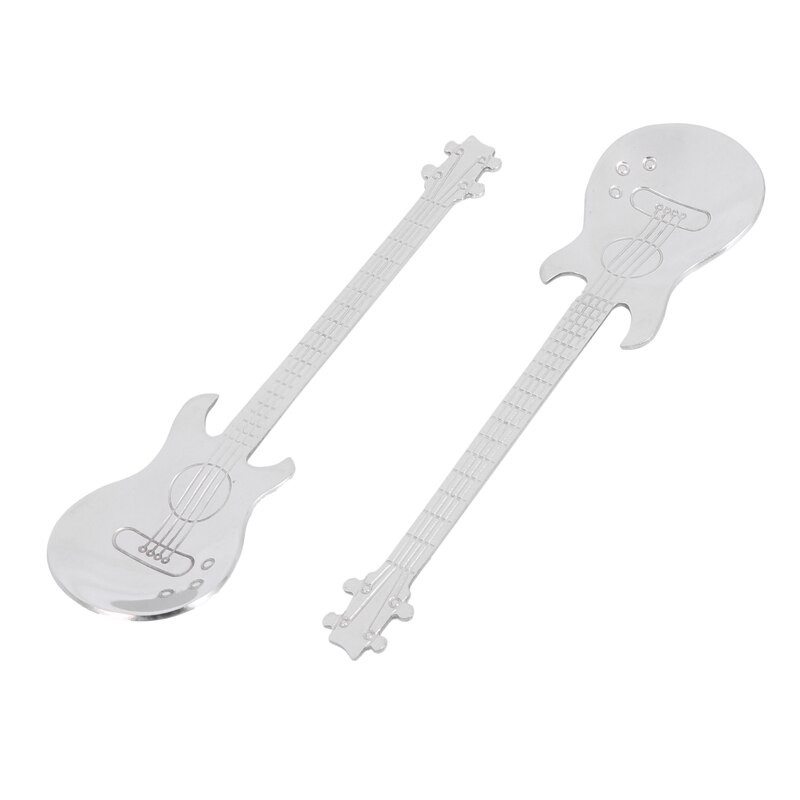 Gitarové kávové lyžičky, 8 ks nerezových hudobných kávových lyžičiek, čajových lyžičiek, miešacích lyžičiek a lyžičiek na cukor (strieborné)