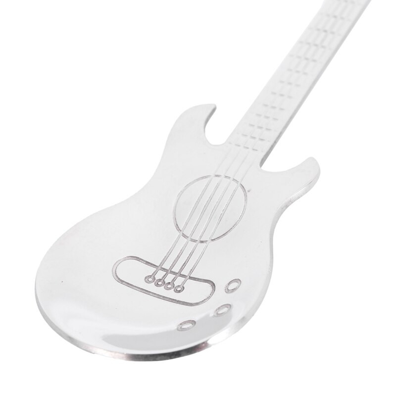 Gitarové kávové lyžičky, 8 ks nerezových hudobných kávových lyžičiek, čajových lyžičiek, miešacích lyžičiek a lyžičiek na cukor (strieborné)
