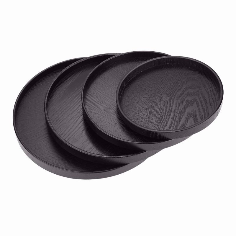 Drevený čajový podnos, okrúhly, čierny, káva, občerstvenie, jedlo, servírovací podnos, kuchynský podnos, bambusový kung-fu podnos, reštaurácia, servírovanie čínskeho čaju