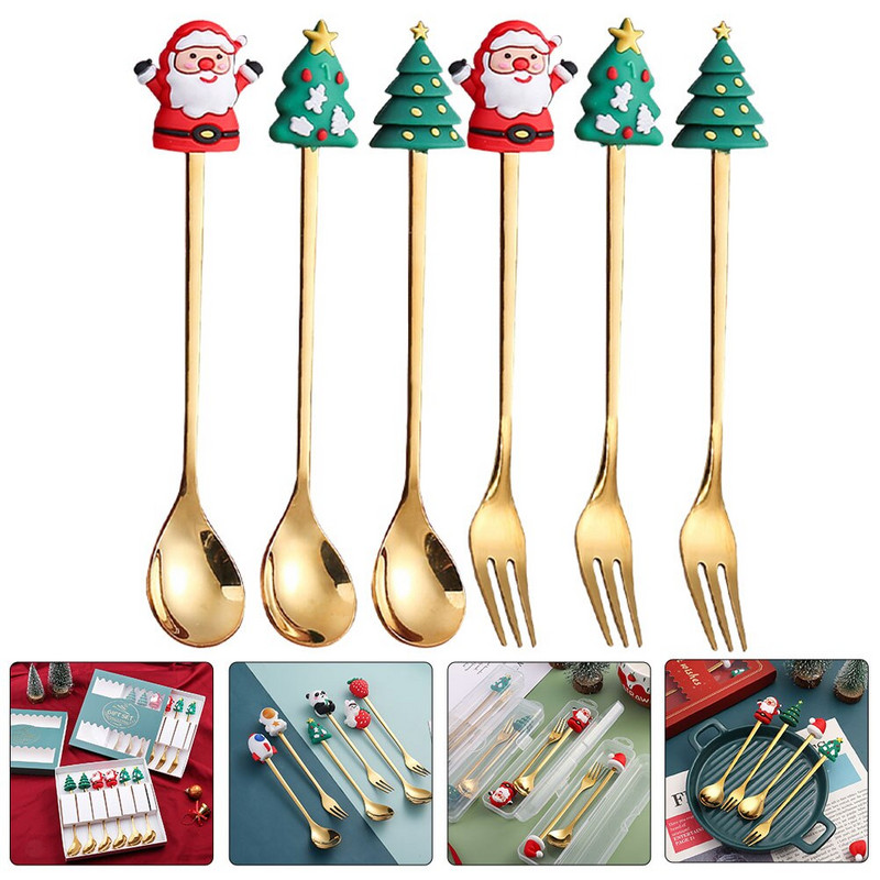 Vianočné lyžice, lyžičky, vidličky, dezerty, vianočné káva, oceľ, nerezové vidličky, sada, miešanie, espresso, príbory, stolový riad, stromček, čaj