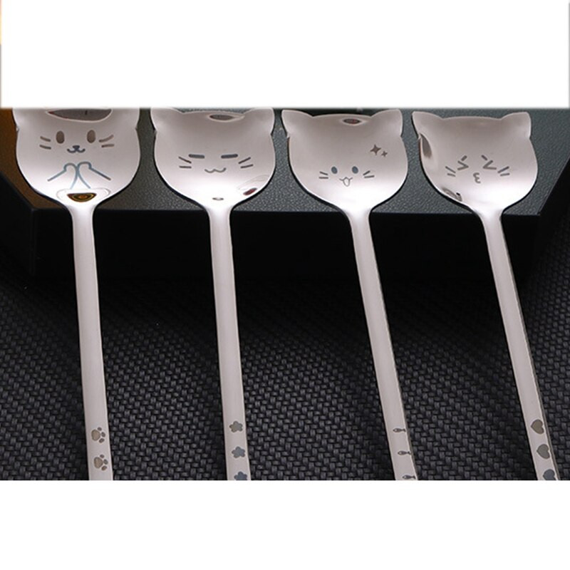 4 vnt Kūrybinis arbatos šaukštelis kavos ilgauodegei katei Kavos šaukštelis ilga rankena 304 nerūdijančio plieno stalo reikmenys, dovana