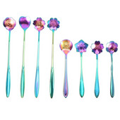 Set de 8 bucăți de linguri de flori, 2 lingurițe colorate din oțel inoxidabil de dimensiuni diferite, lingură curcubeu pentru amestecarea cafelei