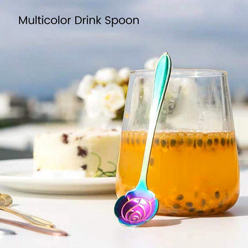 8 τμχ Σετ κουταλιών λουλουδιών, 2 διαφορετικού μεγέθους, πολύχρωμα ανοξείδωτα κουταλάκια του γλυκού Rainbow Coffee Stirring Spoon