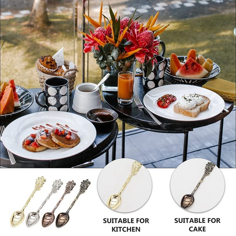 4Pcs Retro Palace Style Žličica za kavu Žličica za desert Mala žličica Žličica Golden Grape Kava Žličica za kolač
