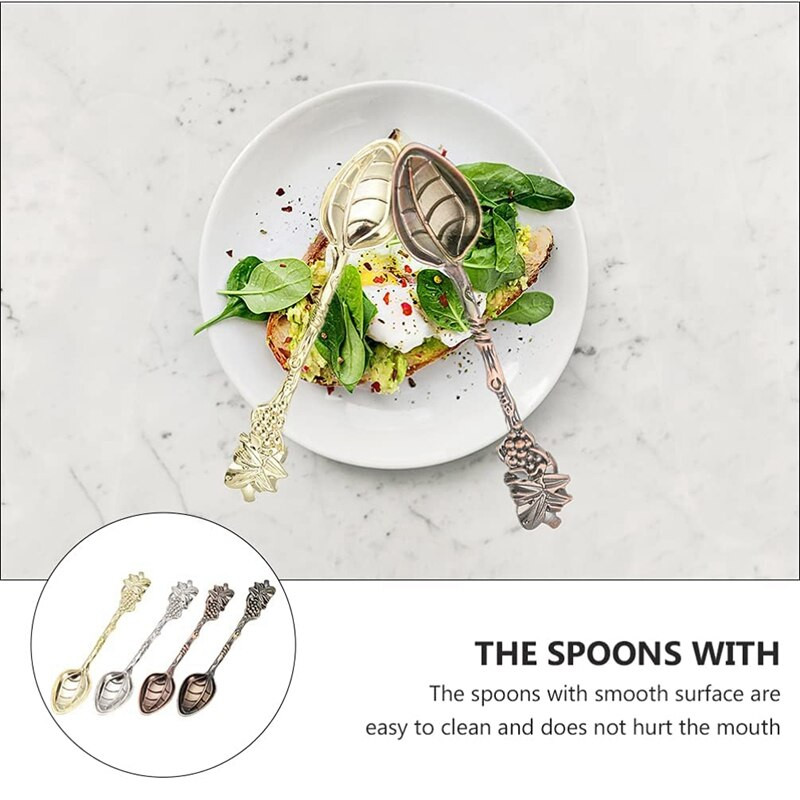4Pcs Retro Palace Style Žličica za kavu Žličica za desert Mala žličica Žličica Golden Grape Kava Žličica za kolač