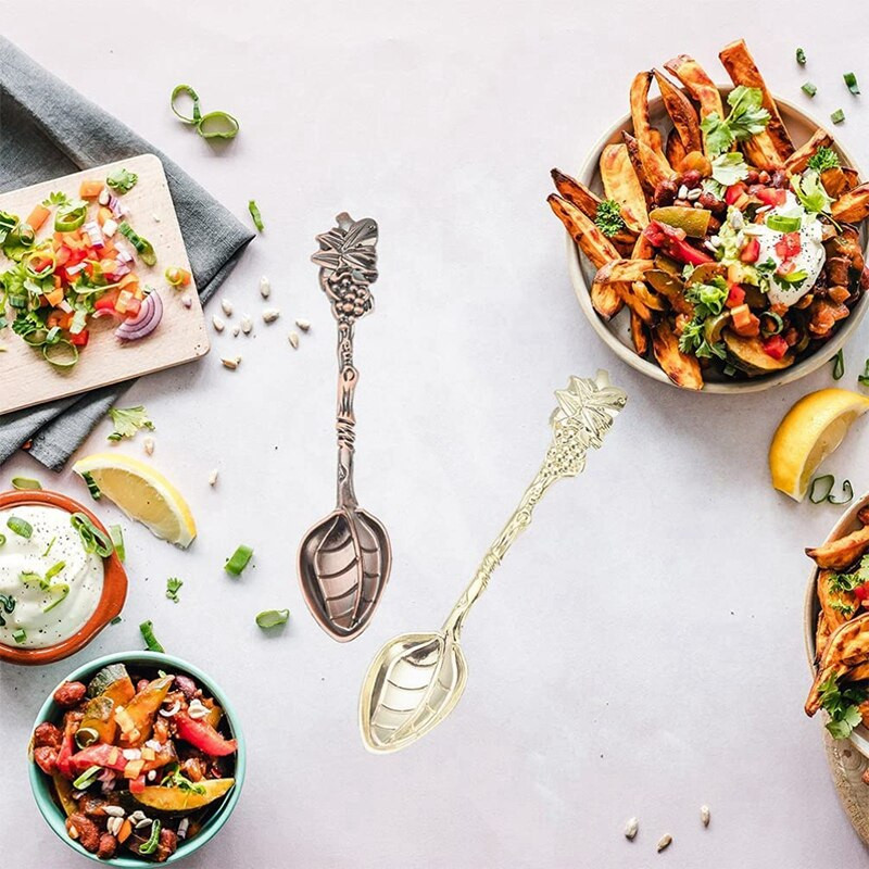 4Pcs Retro Palace Style Žličica za kavu Žličica za desert Mala žličica Žličica Golden Grape Kava Žličica za kolač