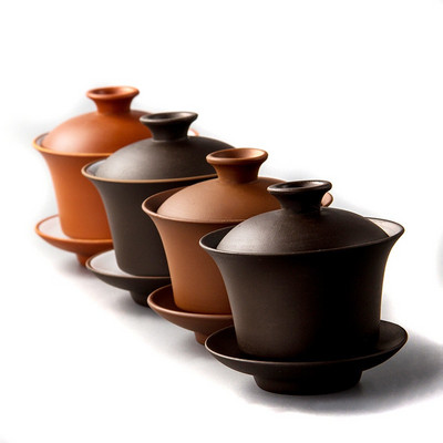 Set de ceai Gaiwan din argilă mov de înaltă calitate, ceașcă de ceai chinezească Gaiwan, veselă de ceai, cu capac, farfurie, ceașcă de ceai pentru prepararea de ceai