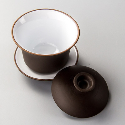 Aukštos kokybės purpurinio molio „Gaiwan Teaset“ Elegantiškas „Gaiwan“ kiniškos arbatos puodelis Arbatos indas su tereno dangteliu dubenėlis lėkštė arbatos virimo arbatos puodelis