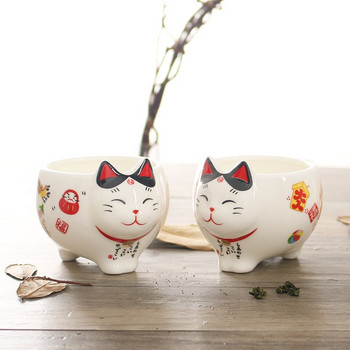 Сладък японски порцеланов комплект за чай Lucky Cat Creative Maneki Neko Керамична чаша за чай Саксия с цедка Прекрасна чаша за чайник Plutus Cat
