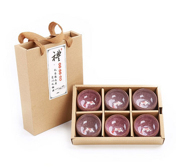Подаръчен пакет от 6 бр. 3D Златна рибка Китайски комплект чаши за чай, Кунг Фу Чаен комплект Crackle Glaze Travel Tea Bowl Комплекти китайски чаши за чай