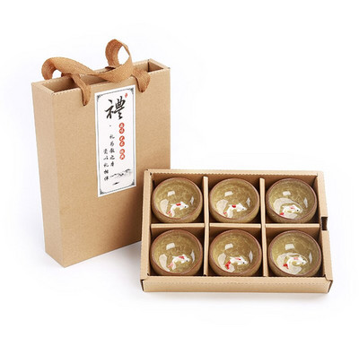 Dovanų paketas 6 vnt 3D Golden Fish China arbatos puodelių rinkinys, Kung Fu arbatos rinkinys Crackle Glaze Travel Tea Bowl Kinų arbatos puodelių rinkiniai