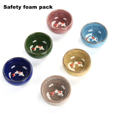 Dovanų paketas 6 vnt 3D Golden Fish China arbatos puodelių rinkinys, Kung Fu arbatos rinkinys Crackle Glaze Travel Tea Bowl Kinų arbatos puodelių rinkiniai