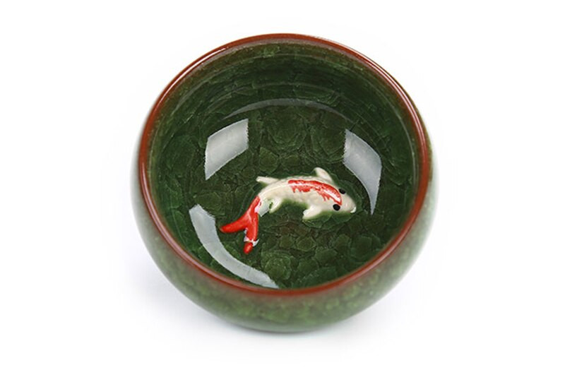 Dovanų paketas 6 vnt 3D Golden Fish China arbatos puodelių rinkinys, Kung Fu arbatos rinkinys Crackle Glaze Travel Tea Bowl Kinų arbatos puodelių rinkiniai
