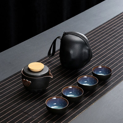 Персонализирайте китайски кунг-фу чайник Керамичен преносим чайник Комплект за пътуване Gaiwan Чаши за чай Чаена церемония Чаена чаша Изящно ръчно гърне