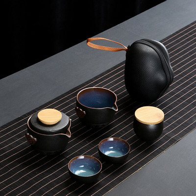 Персонализирайте китайски кунг-фу чайник Керамичен преносим чайник Комплект за пътуване Gaiwan Чаши за чай Чаена церемония Чаена чаша Изящно ръчно гърне