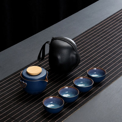 Персонализирайте китайски кунг-фу чайник Керамичен преносим чайник Комплект за пътуване Gaiwan Чаши за чай Чаена церемония Чаена чаша Изящно ръчно гърне