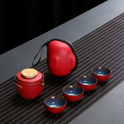 Персонализирайте китайски кунг-фу чайник Керамичен преносим чайник Комплект за пътуване Gaiwan Чаши за чай Чаена церемония Чаена чаша Изящно ръчно гърне