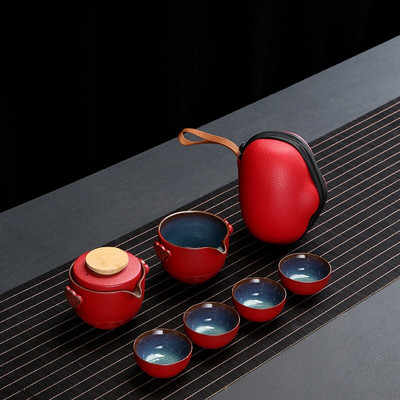Персонализирайте китайски кунг-фу чайник Керамичен преносим чайник Комплект за пътуване Gaiwan Чаши за чай Чаена церемония Чаена чаша Изящно ръчно гърне