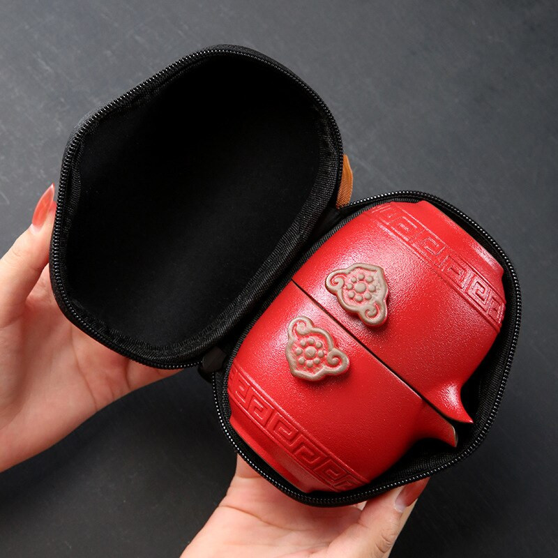 Персонализирайте китайски кунг-фу чайник Керамичен преносим чайник Комплект за пътуване Gaiwan Чаши за чай Чаена церемония Чаена чаша Изящно ръчно гърне