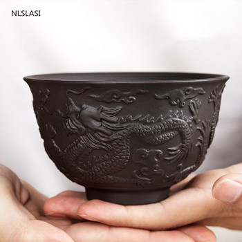 Zisha Bowl Ръчно изработен сервиз за чай Чаена купа в китайски стил Драконов модел Керамичен глинен чайник Подарък Подарък за рожден ден Декорации