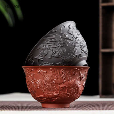 Bol Zisha Set de ceai lucrat manual Bol de ceai stil chinezesc cu model dragon din ceramică din lut ceainic cadou cadou pentru decorațiuni pentru ziua de naștere