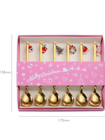 6PCS setovi žlica za kavu i vilice Žlica za kavu Kreativna žlica za desert Lopata Božićni poklon Kutija Žlica za miješanje Božićni dar