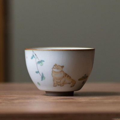 Голяма чаша за чай Ru Kiln Пътуване Лична чаша за медитация Ръчно изработена керамична купа за чай Pu'er Master Cup Домакински сервиз за чай Аксесоари