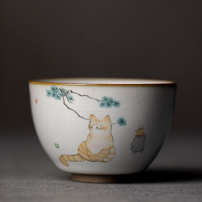 Голяма чаша за чай Ru Kiln Пътуване Лична чаша за медитация Ръчно изработена керамична купа за чай Pu'er Master Cup Домакински сервиз за чай Аксесоари