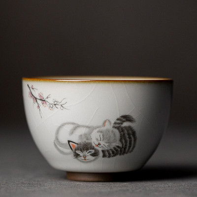 Голяма чаша за чай Ru Kiln Пътуване Лична чаша за медитация Ръчно изработена керамична купа за чай Pu'er Master Cup Домакински сервиз за чай Аксесоари