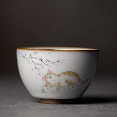 Голяма чаша за чай Ru Kiln Пътуване Лична чаша за медитация Ръчно изработена керамична купа за чай Pu'er Master Cup Домакински сервиз за чай Аксесоари