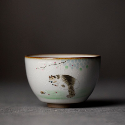 Голяма чаша за чай Ru Kiln Пътуване Лична чаша за медитация Ръчно изработена керамична купа за чай Pu'er Master Cup Домакински сервиз за чай Аксесоари