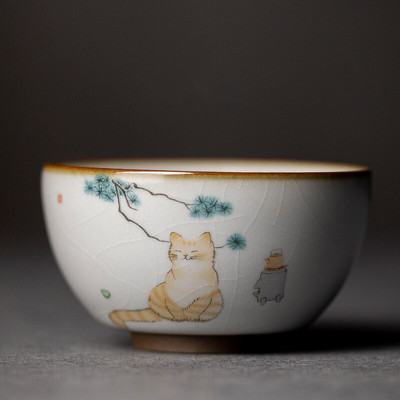 Голяма чаша за чай Ru Kiln Пътуване Лична чаша за медитация Ръчно изработена керамична купа за чай Pu'er Master Cup Домакински сервиз за чай Аксесоари