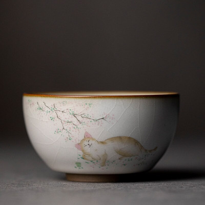 Голяма чаша за чай Ru Kiln Пътуване Лична чаша за медитация Ръчно изработена керамична купа за чай Pu'er Master Cup Домакински сервиз за чай Аксесоари