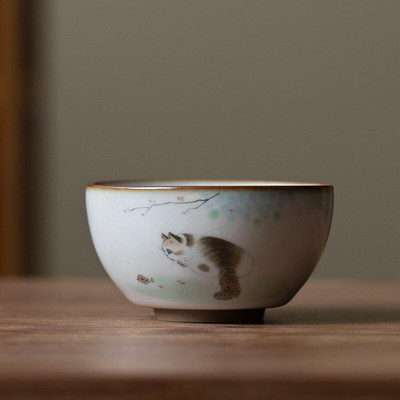 Голяма чаша за чай Ru Kiln Пътуване Лична чаша за медитация Ръчно изработена керамична купа за чай Pu'er Master Cup Домакински сервиз за чай Аксесоари