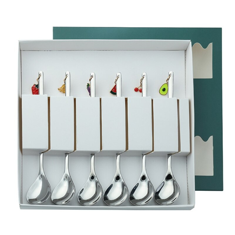 6db Rozsdamentes acél kávéskanál gyümölcs Boldog karácsonyi díszek Leves teáskanál Keverő Keverő Konyhai étkészlet Otthoni asztal