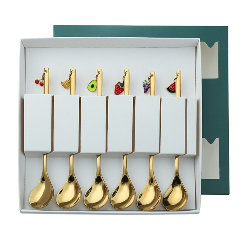 6db Rozsdamentes acél kávéskanál gyümölcs Boldog karácsonyi díszek Leves teáskanál Keverő Keverő Konyhai étkészlet Otthoni asztal
