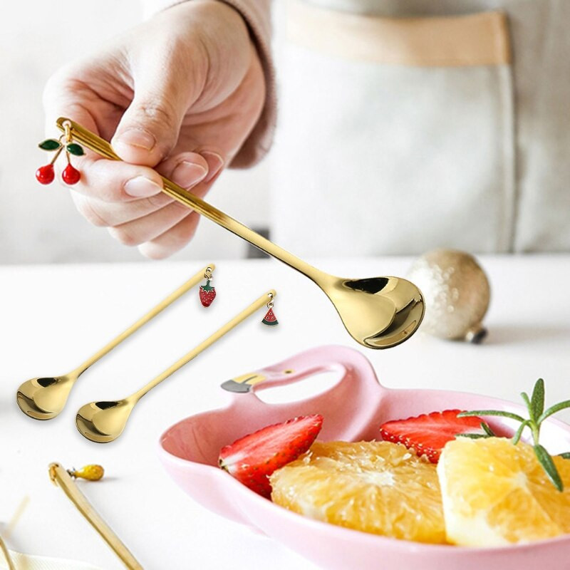 6db Rozsdamentes acél kávéskanál gyümölcs Boldog karácsonyi díszek Leves teáskanál Keverő Keverő Konyhai étkészlet Otthoni asztal