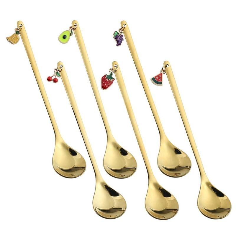 6db Rozsdamentes acél kávéskanál gyümölcs Boldog karácsonyi díszek Leves teáskanál Keverő Keverő Konyhai étkészlet Otthoni asztal