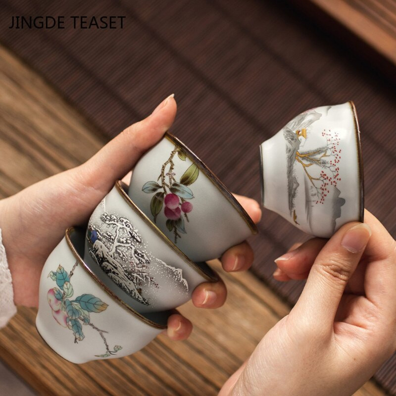Китайски Ru Kiln Посуда Чаени чаши ChaZhan Anti Scaling Retro Teacup Ceramic Multicolor Master Personal Single Cup Drinkware