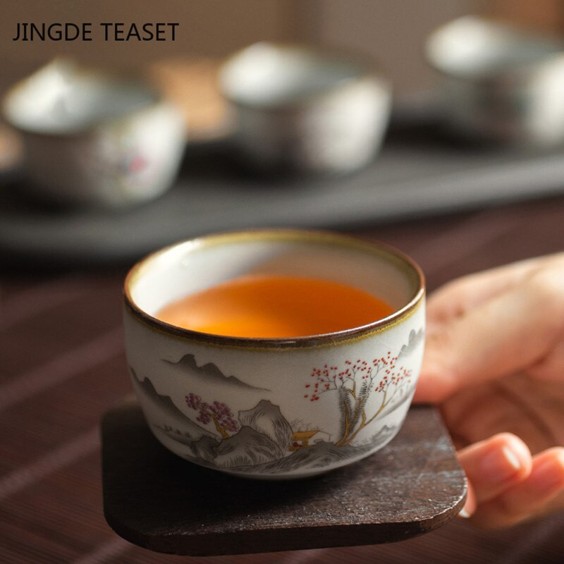 Китайски Ru Kiln Посуда Чаени чаши ChaZhan Anti Scaling Retro Teacup Ceramic Multicolor Master Personal Single Cup Drinkware