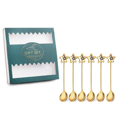 6 buc/set Linguriță de cafea din oțel inoxidabil Furculiță pentru desert Ornamente de inimă de stea Linguriță